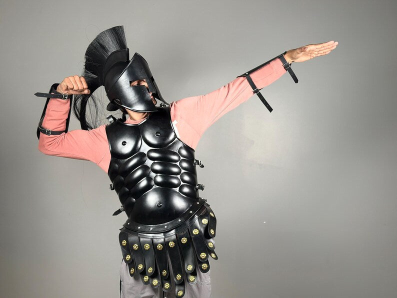 King Leonidas Armor Suit – Leonidas in 300 Movie Spartan Black Costume | Medieval Knight Blackened Armor Set