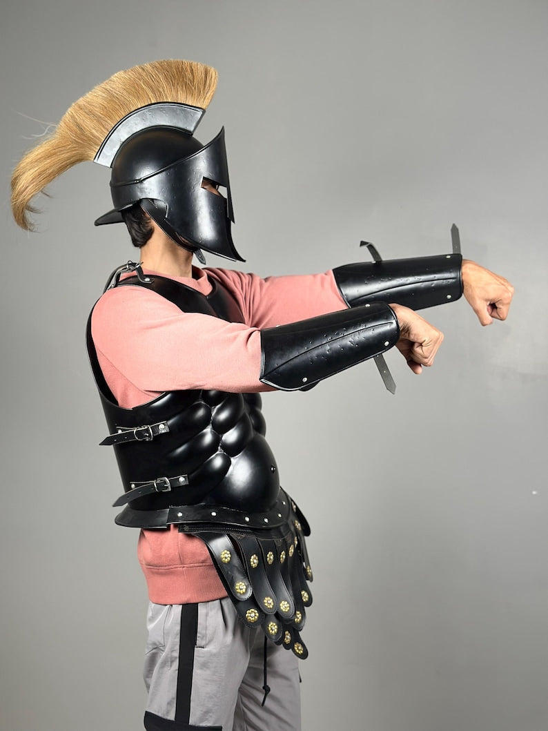King Leonidas Armor Suit – Leonidas in 300 Movie Spartan Black Costume | Medieval Knight Blackened Armor Set