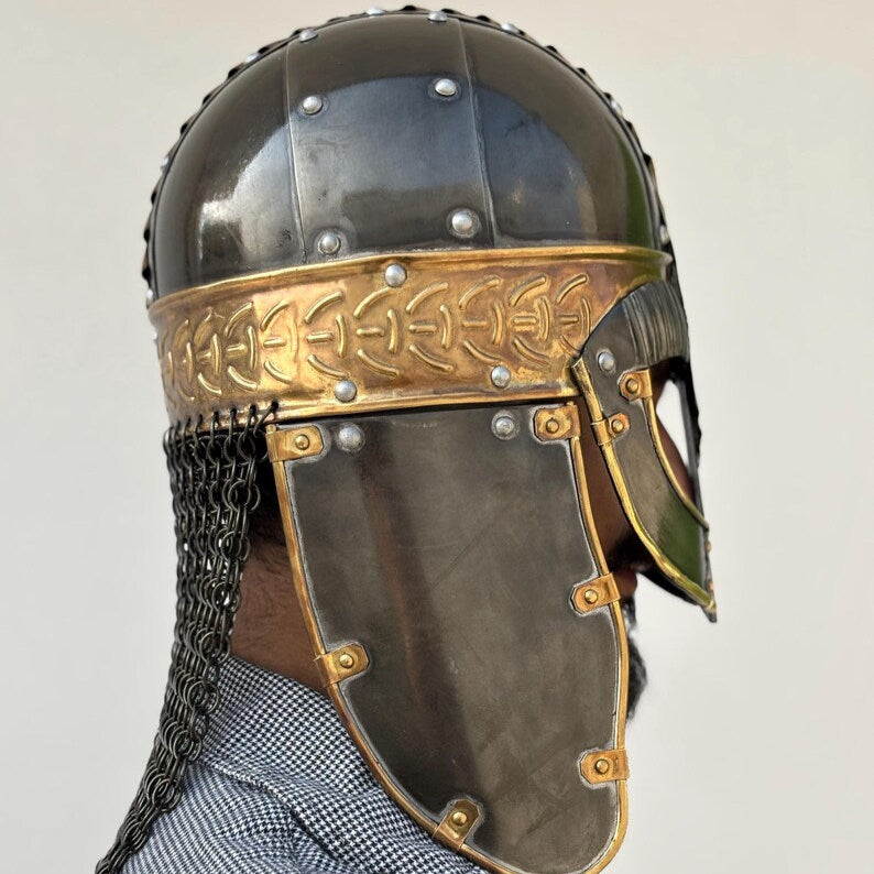 Medieval Vikings Helmet with Chainmail Back