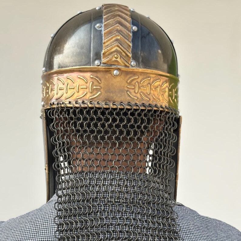 Medieval Vikings Helmet with Chainmail Back