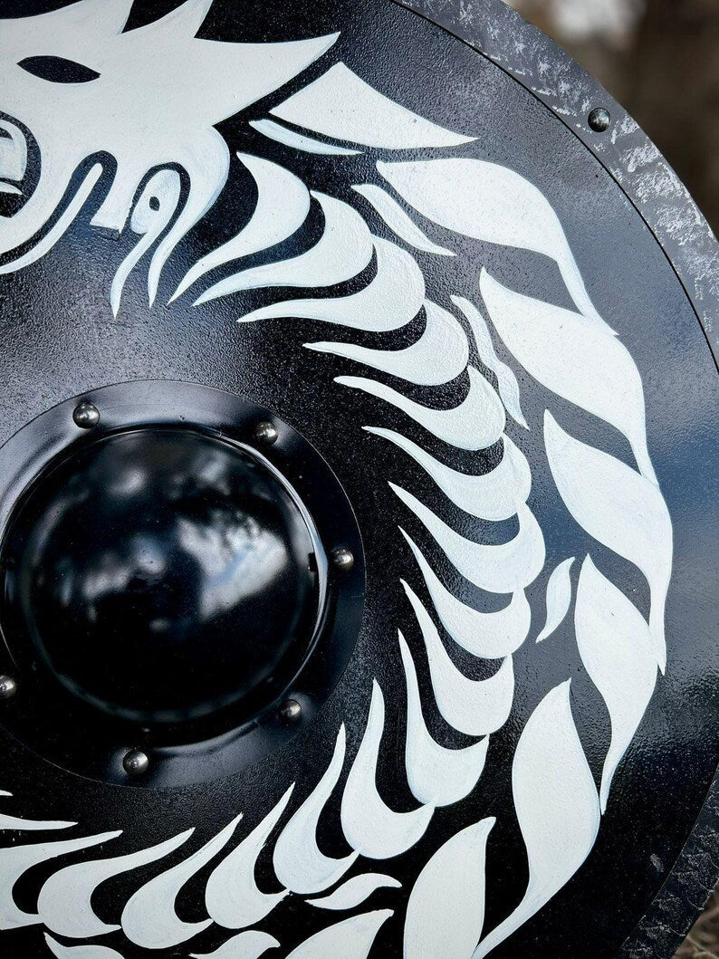 Viking Dragon Fenrir Wolf Battle Shield | Authentic Home Decor