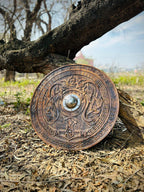 Handmade Carving Shield with Celtic Cross | Viking Wall Decor, Gift
