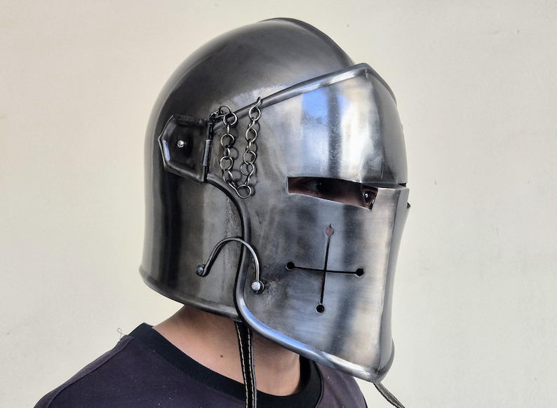 Medieval Barbuta Helmet Visor Opening Italian Soldier Armor for LARP