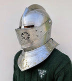 European Armor Helmet Close Knight Helmet with Visor for LARP & Halloween Costume