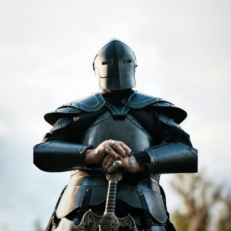 Black Full-Body Barbuta Armor Authentic Medieval Knight Plate for LARP, Cosplay & Renaissance Reenactment Events