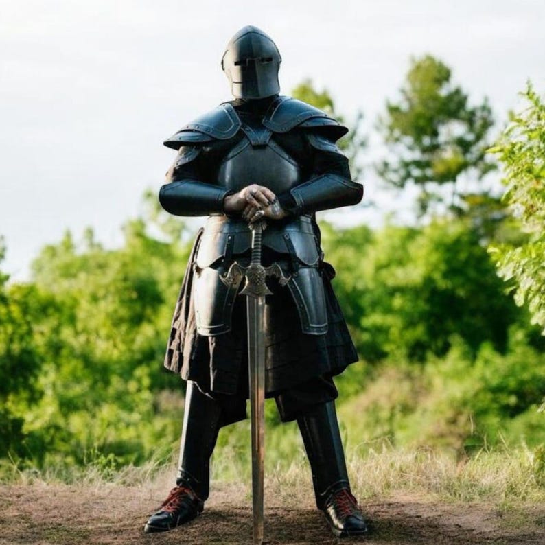 Black Full-Body Barbuta Armor Authentic Medieval Knight Plate for LARP, Cosplay & Renaissance Reenactment Events