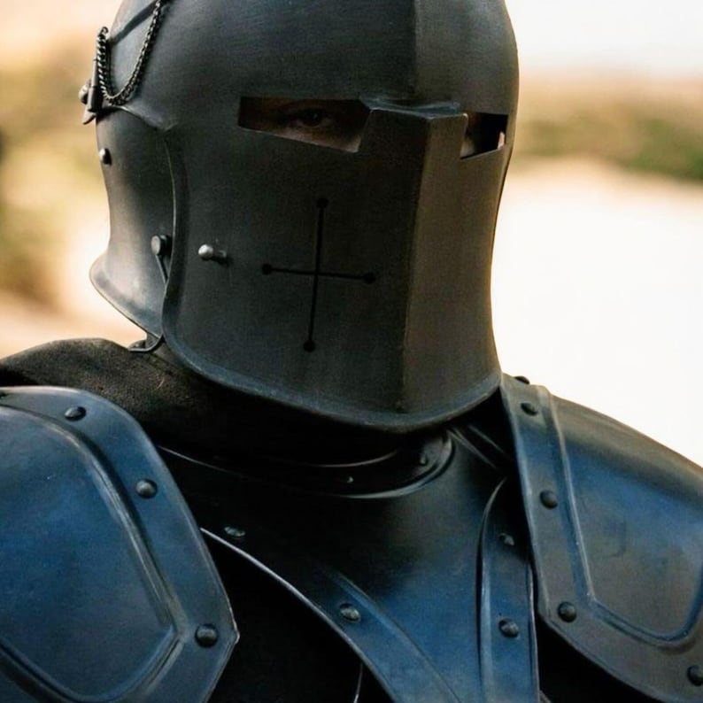 Black Full-Body Barbuta Armor Authentic Medieval Knight Plate for LARP, Cosplay & Renaissance Reenactment Events