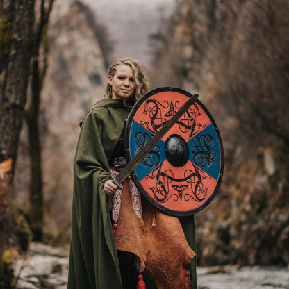 Auténtico escudo vikingo con nudo Drake de Urnes tallado a mano, 24.0 in