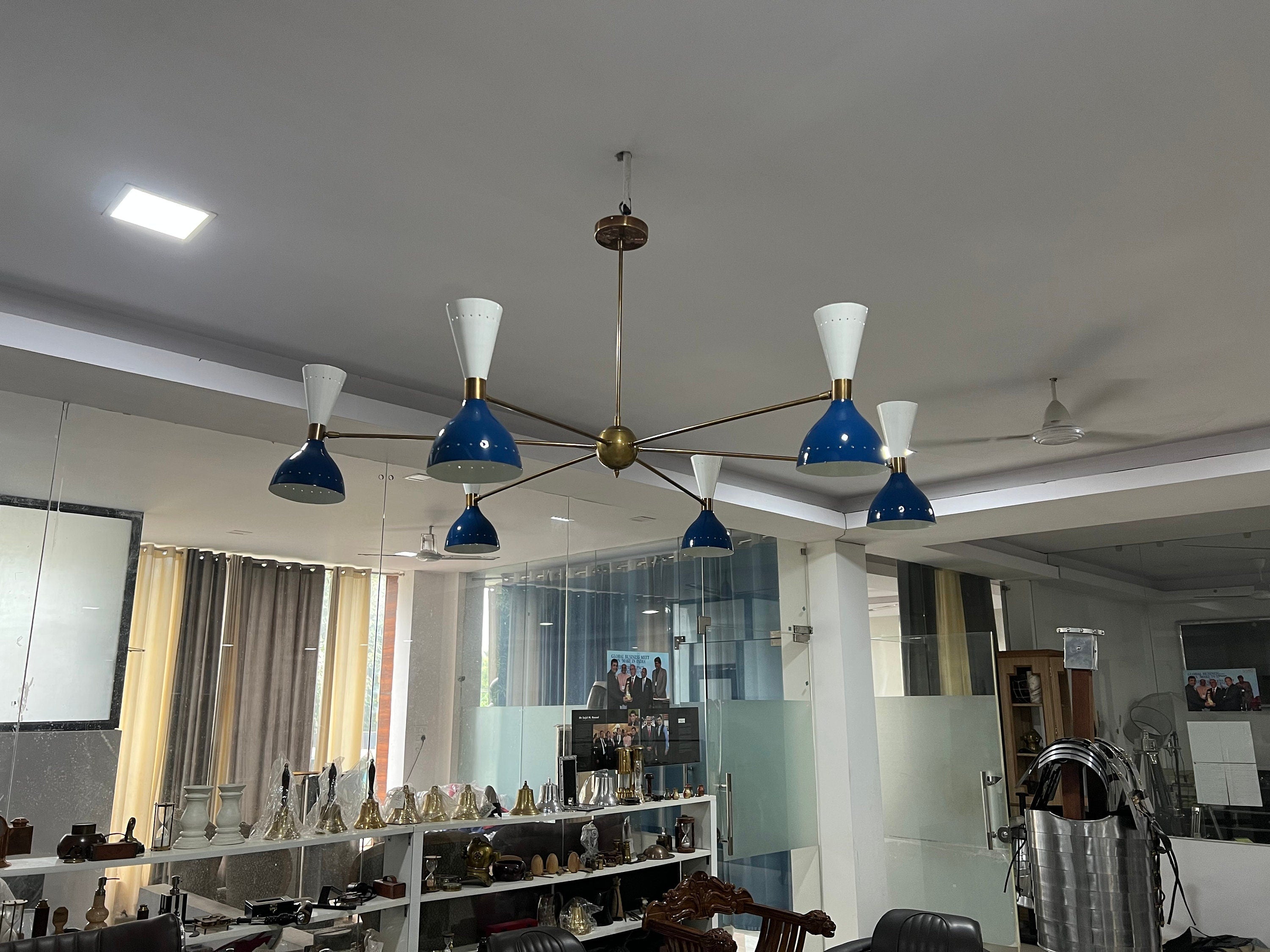 6 Arms 12 light Stilnovo Style Modern Brass Sputnik Chandelier