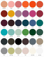 Color swatch chart with various color names and codes