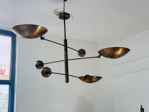 3 Light Mid Century Modern Brass Sputnik Chandelier