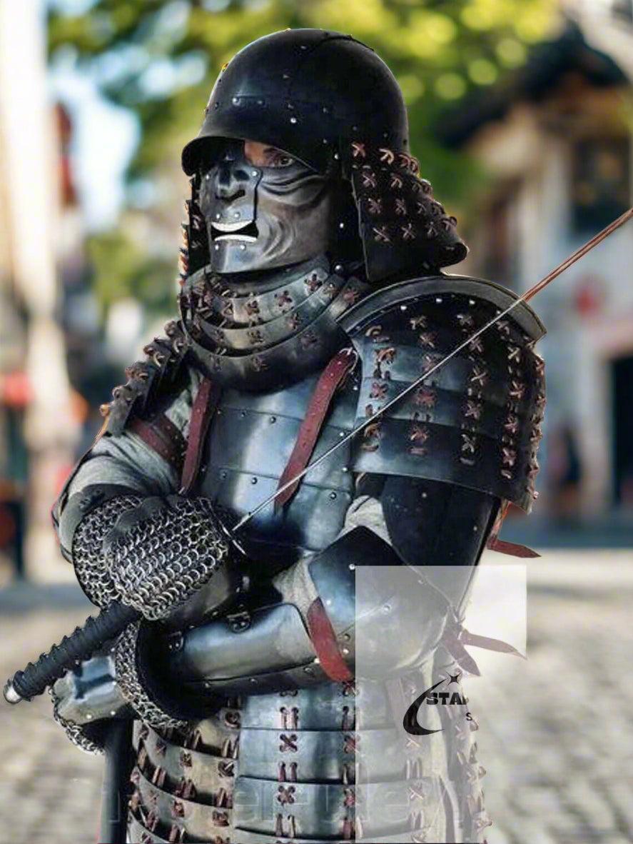 Japanese Old Vintage Samurai Kabuto Helmet dragon helmet with a mask-Â GenjiÂ Tsushima Medieval Costume Knight Suit | Halloween Party Costume