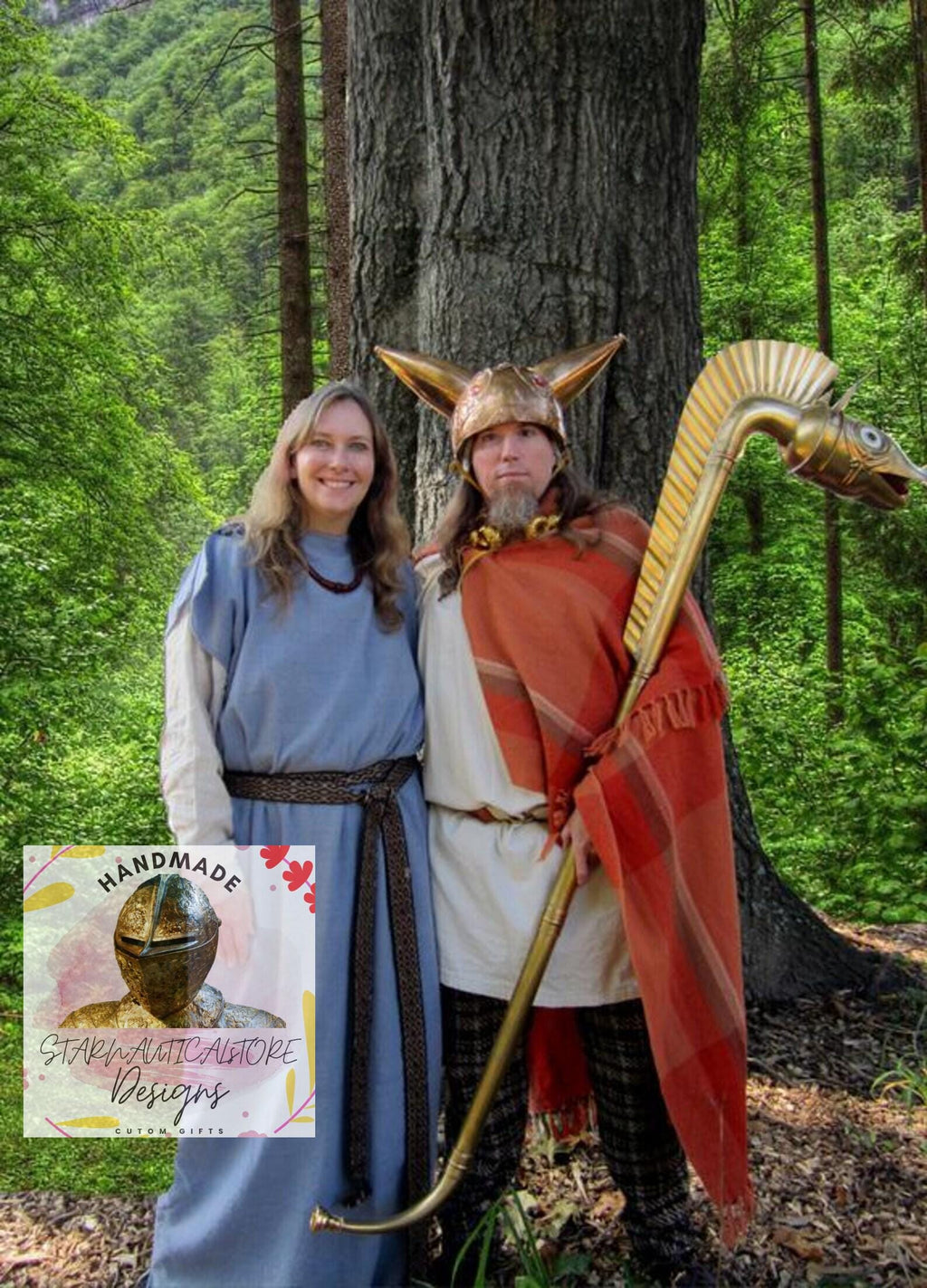 Celtic Carnyx Brass Instrument – Handcrafted Duo for Reenactment, Rituals & Cosplay