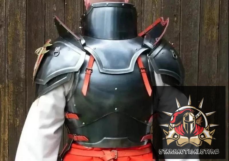 Black Suit Of Armor Combat Half Body Armor Wearable Knight Costume Steel Suit for Medieval Warriors Reenactment Fantasy Warrior LARP Armor