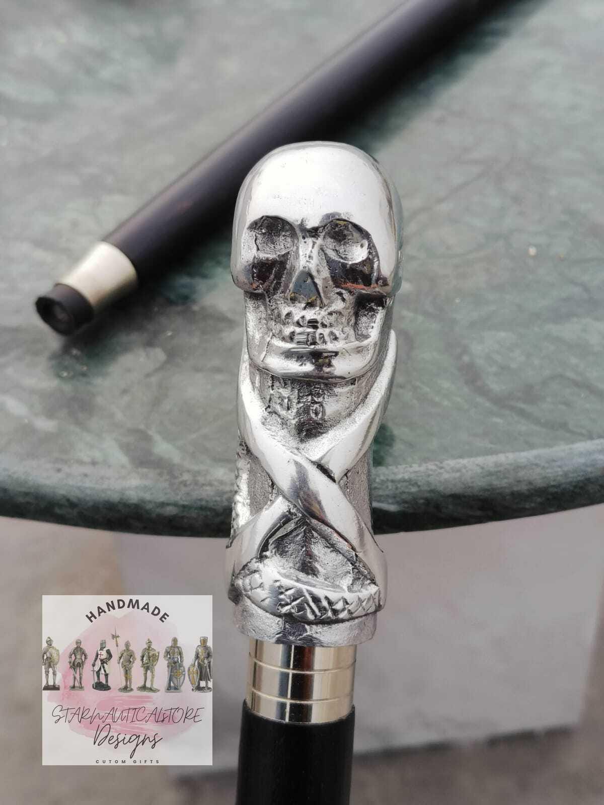 Skull Head Handle Antique Victorian Wooden Walking Stick Vintage Cane Gift Silver | Aluminum Handle Vintage Nautical Style Wooden stick