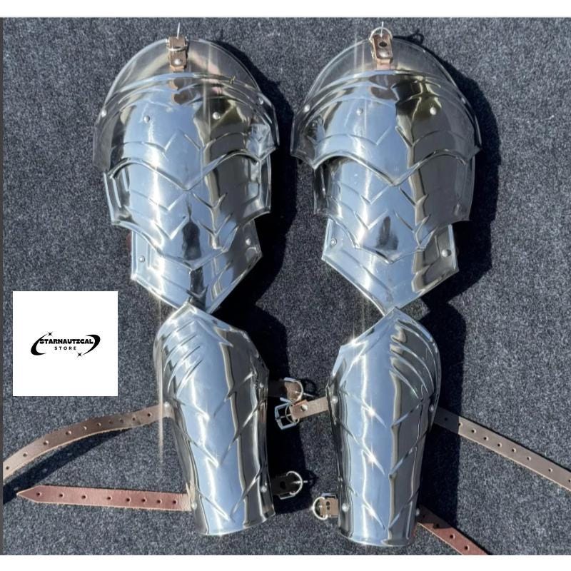Medieval Knight Pauldrons & Bracers Armor Set – Wearable Steel LARP Cosplay Costume