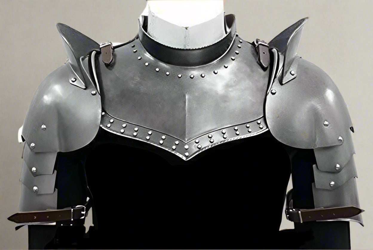 Medieval Pauldrons with Gorget – Knight Shoulder Armor for LARP, Reenactment & Cosplay