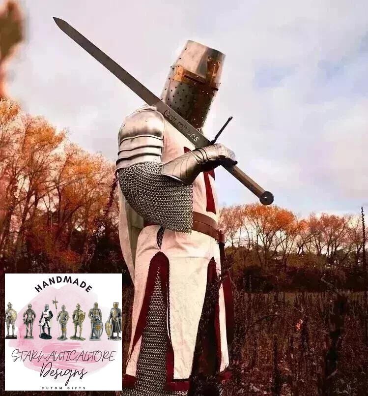 Medieval Templar Knight Full Body Set Armour Cosplay Halloween Sword Armor Suit
