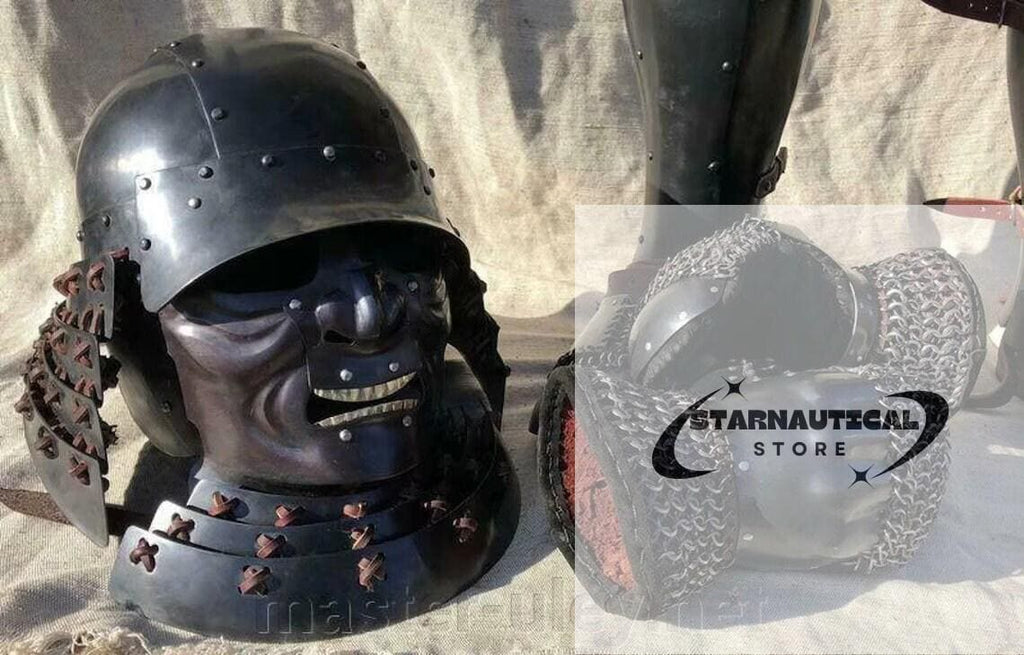 Japanese Old Vintage Samurai Kabuto Helmet dragon helmet with a mask-Â GenjiÂ Tsushima Medieval Costume Knight Suit | Halloween Party Costume