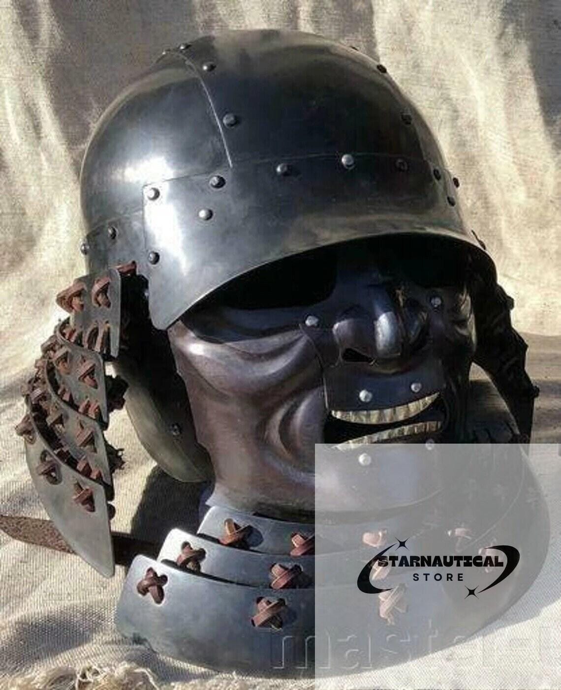 Japanese Old Vintage Samurai Kabuto Helmet dragon helmet with a mask-Â GenjiÂ Tsushima Medieval Costume Knight Suit | Halloween Party Costume