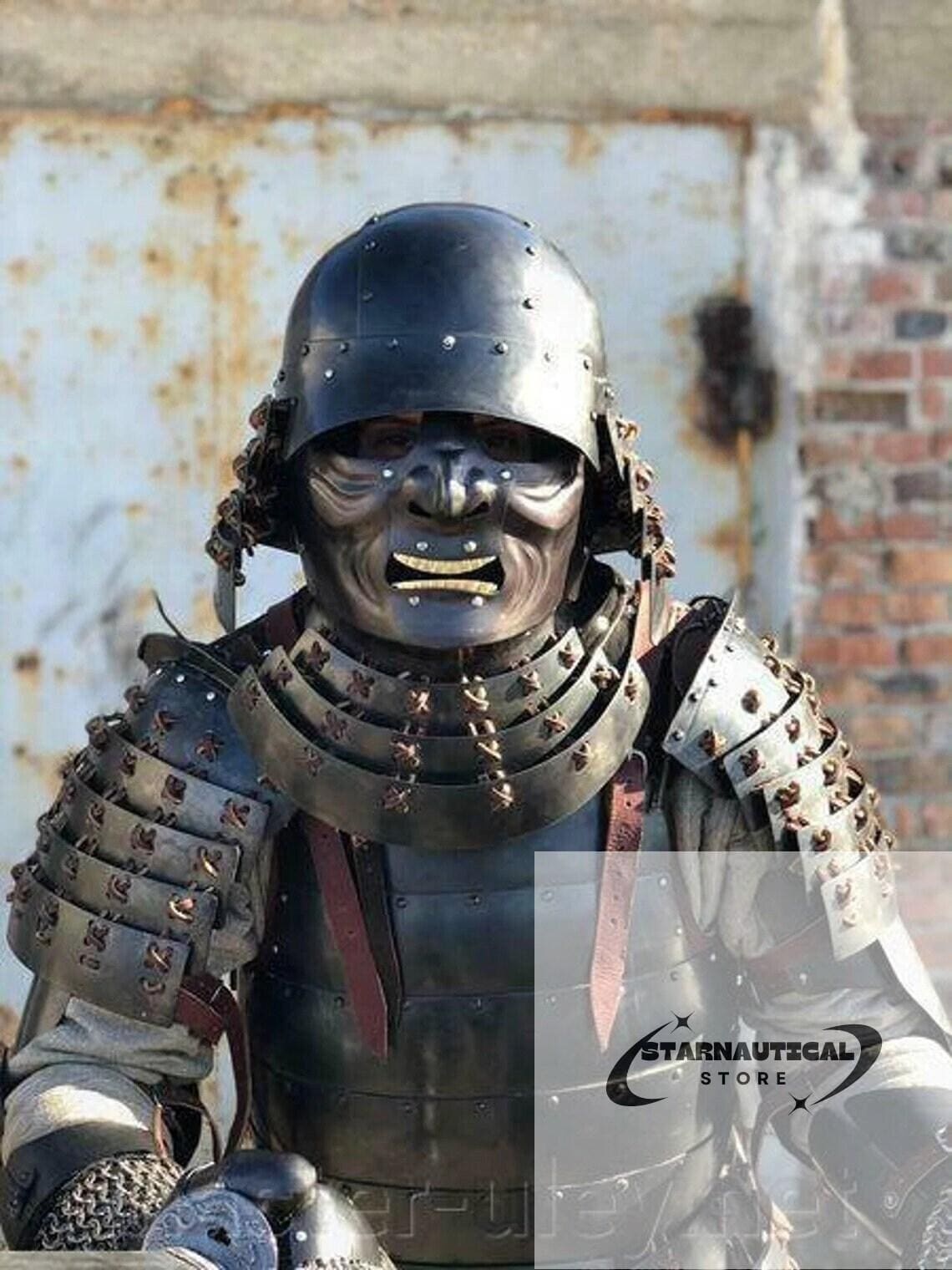 Japanese Old Vintage Samurai Kabuto Helmet dragon helmet with a mask-Â GenjiÂ Tsushima Medieval Costume Knight Suit | Halloween Party Costume