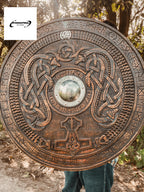 Viking Shield, Viking Wall Décor, Wood Wall Art, Handmade Home Décor, Wall Hangings | Medieval Warrior Round Engraved Shield, Handmade Gift