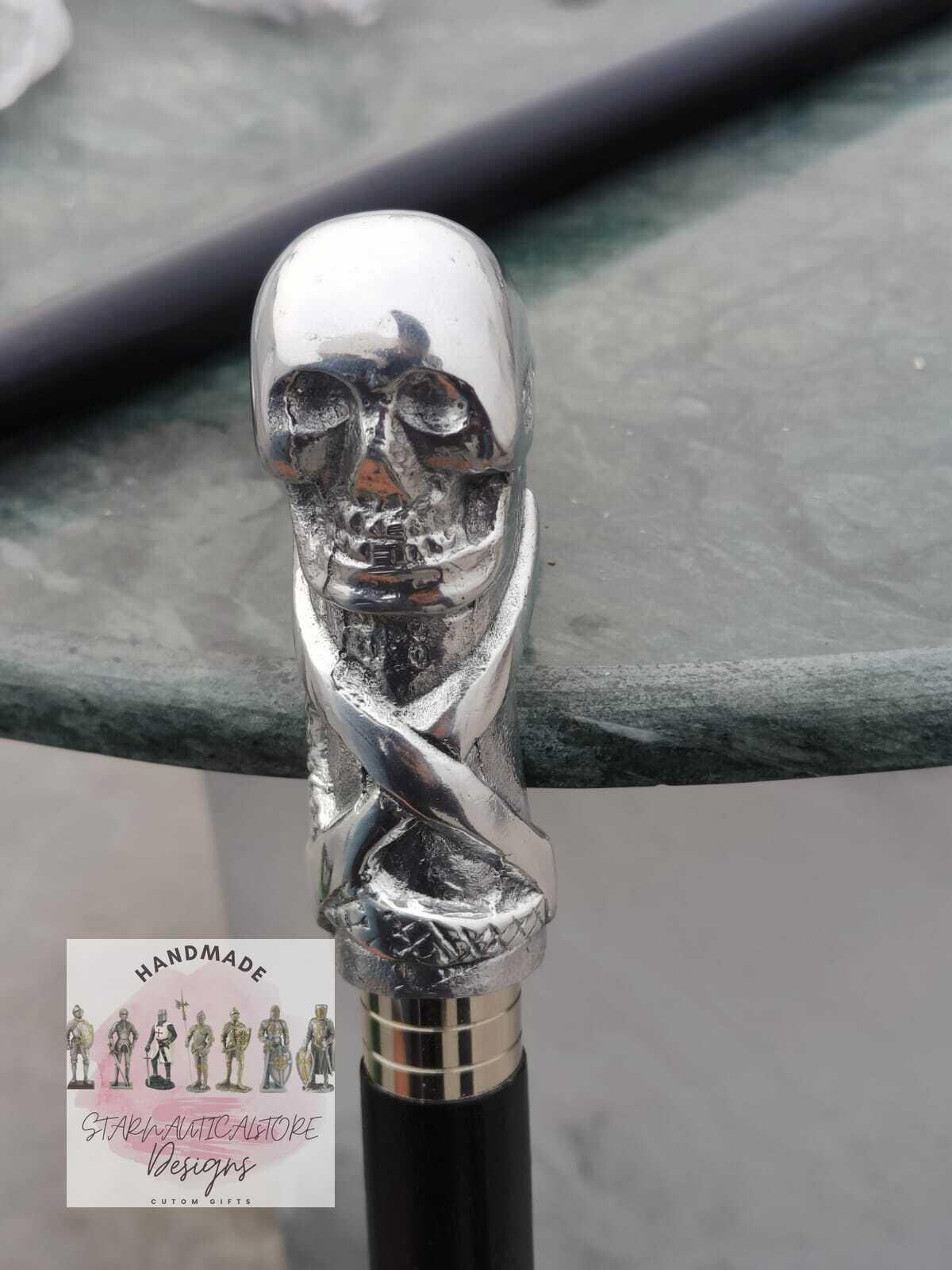 Skull Head Handle Antique Victorian Wooden Walking Stick Vintage Cane Gift Silver | Aluminum Handle Vintage Nautical Style Wooden stick