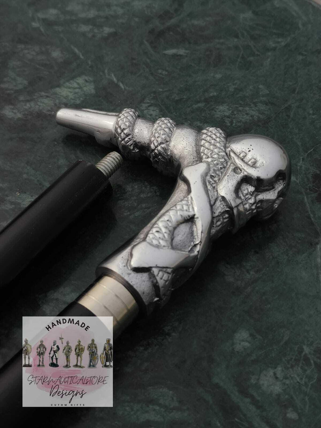 Skull Head Handle Antique Victorian Wooden Walking Stick Vintage Cane Gift Silver | Aluminum Handle Vintage Nautical Style Wooden stick