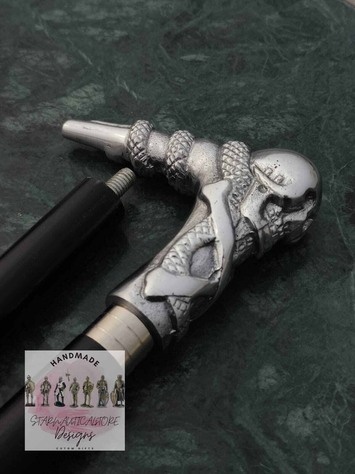 Skull Head Handle Antique Victorian Wooden Walking Stick Vintage Cane Gift Silver | Aluminum Handle Vintage Nautical Style Wooden stick