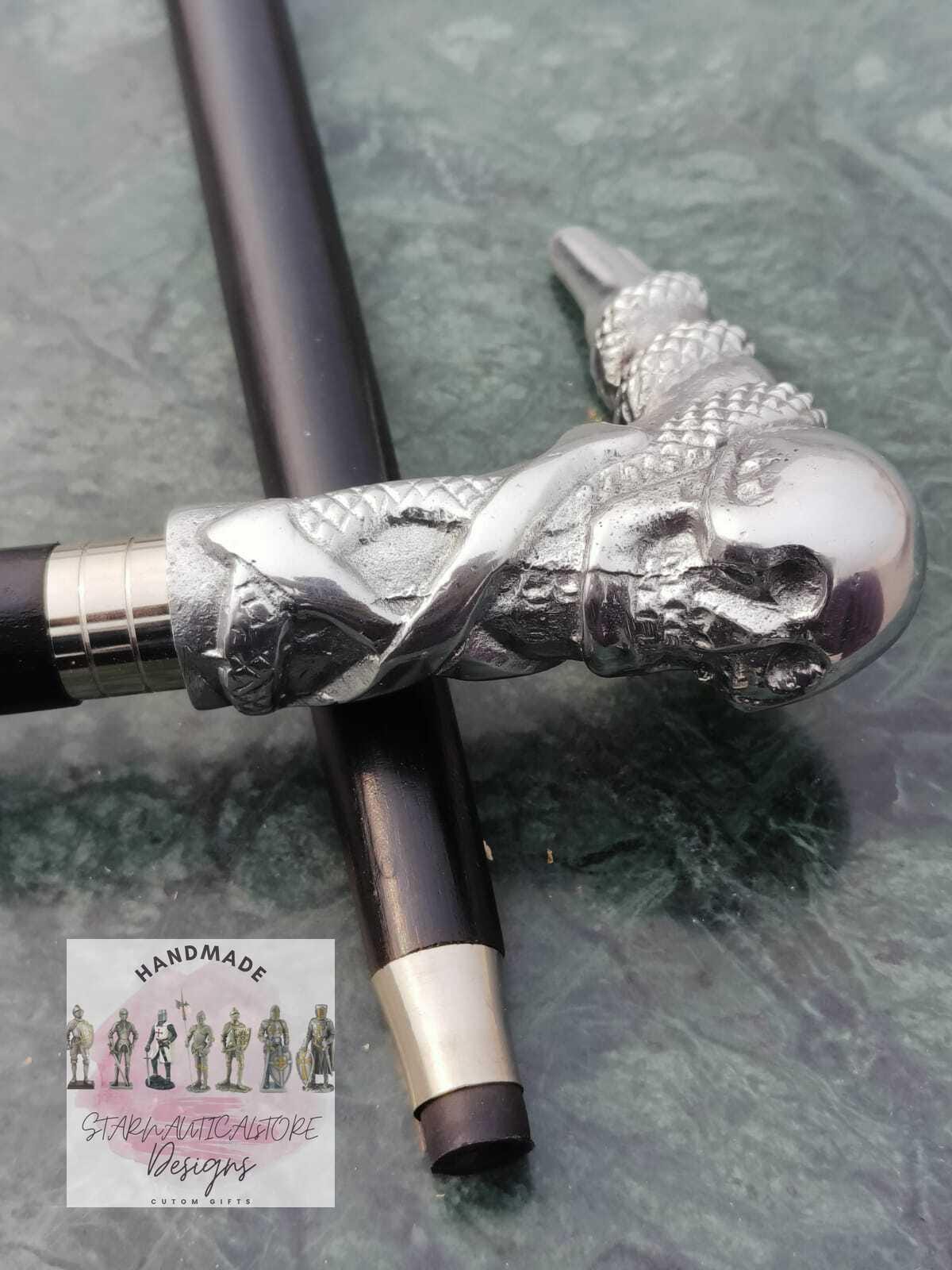 Skull Head Handle Antique Victorian Wooden Walking Stick Vintage Cane Gift Silver | Aluminum Handle Vintage Nautical Style Wooden stick