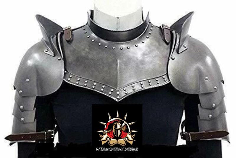 Medieval Pauldrons with Gorget – Knight Shoulder Armor for LARP, Reenactment & Cosplay