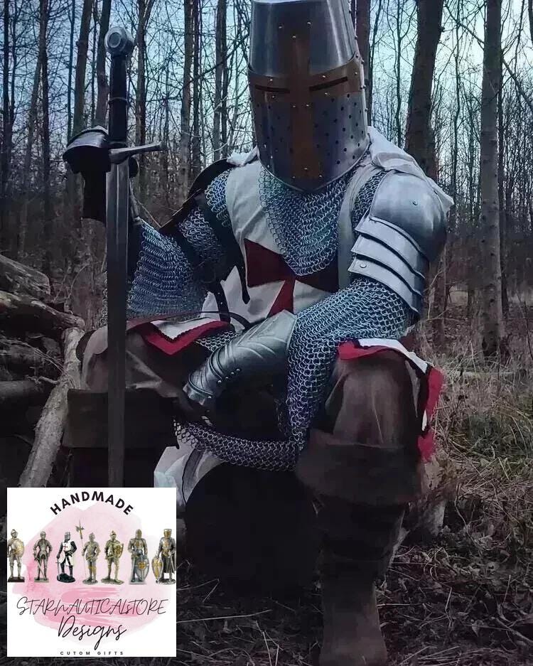 Medieval Templar Knight Full Body Set Armour Cosplay Halloween Sword Armor Suit