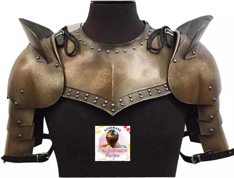 Medieval Pauldrons with Gorget – Knight Shoulder Armor for LARP, Reenactment & Cosplay