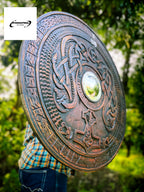 Viking Shield, Viking Wall Décor, Wood Wall Art, Handmade Home Décor, Wall Hangings | Medieval Warrior Round Engraved Shield, Handmade Gift