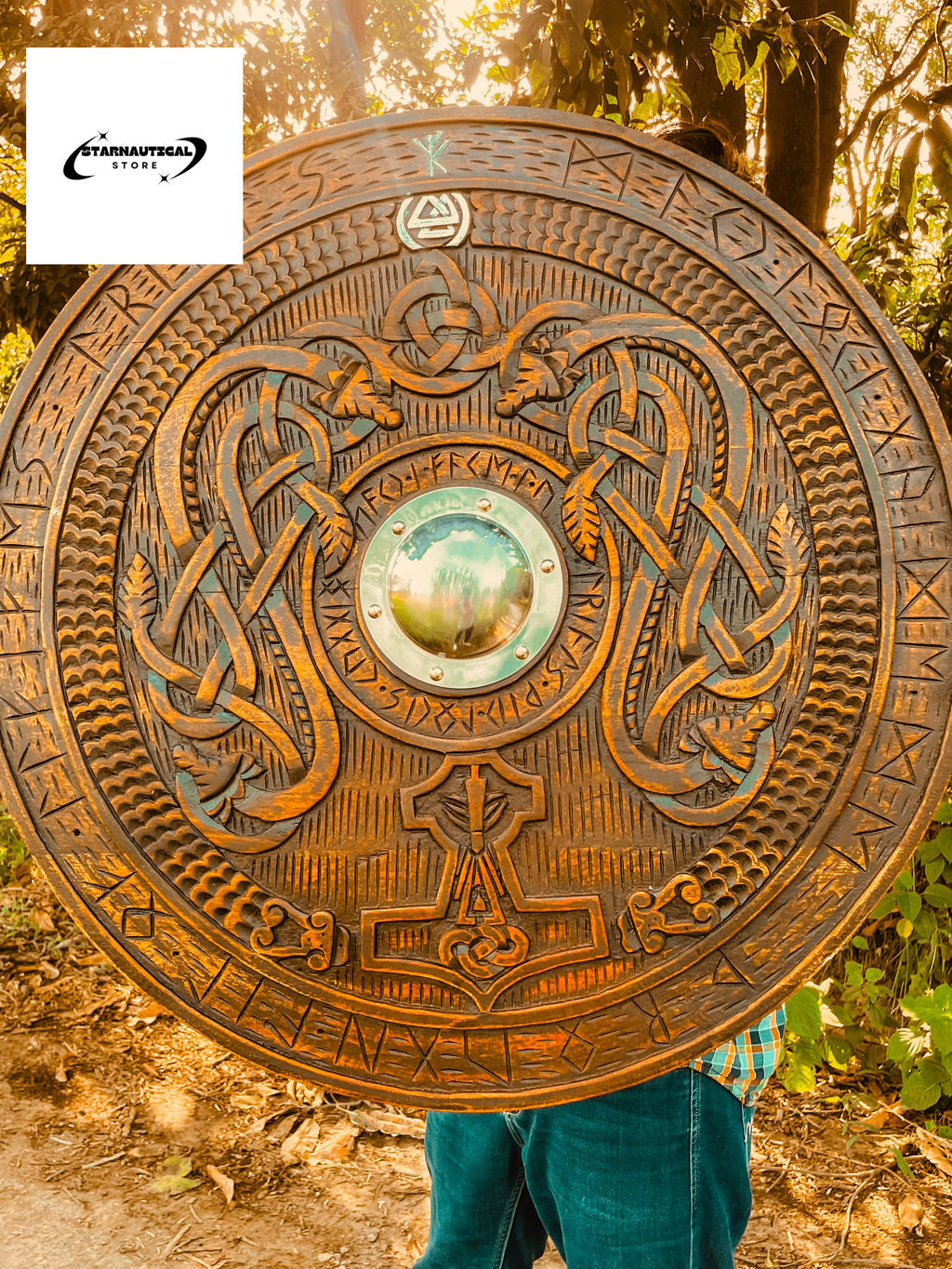 Viking Shield, Viking Wall Décor, Wood Wall Art, Handmade Home Décor, Wall Hangings | Medieval Warrior Round Engraved Shield, Handmade Gift