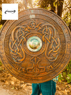 Viking Shield, Viking Wall Décor, Wood Wall Art, Handmade Home Décor, Wall Hangings | Medieval Warrior Round Engraved Shield, Handmade Gift