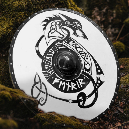 Escudo vikingo liso blanco y negro de Fenrir, 24" 