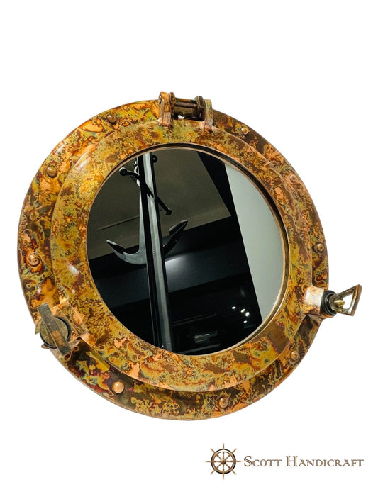 Espejo de ojo de buey de 12" con acabado rústico, modelo antiguo, hecho a mano, para colgar en la pared y decoración del hogar