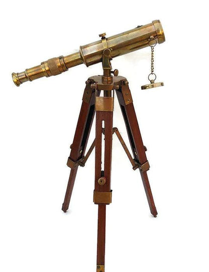 Brass Telescope with Wooden Tripod Stand BT08 - collectiblegiftitems