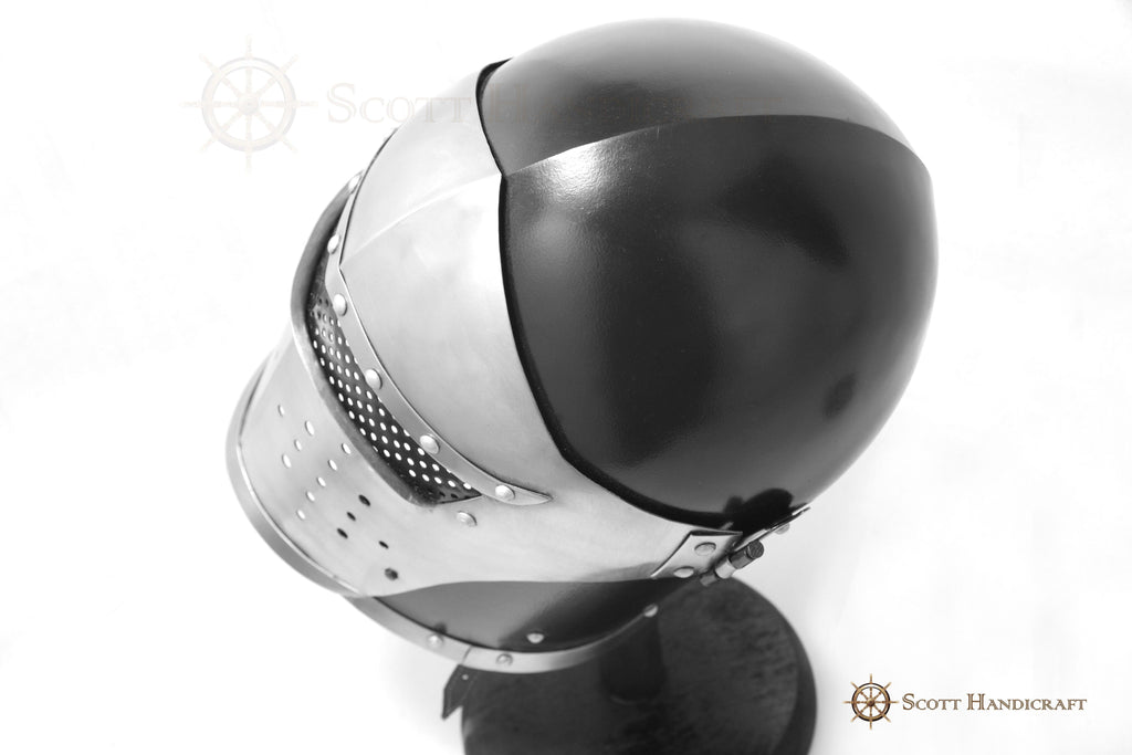 Barbuta Visored Medieval Knights Templar Crusader Helmet (Black) by Scott Handicrafts - collectiblegiftitems