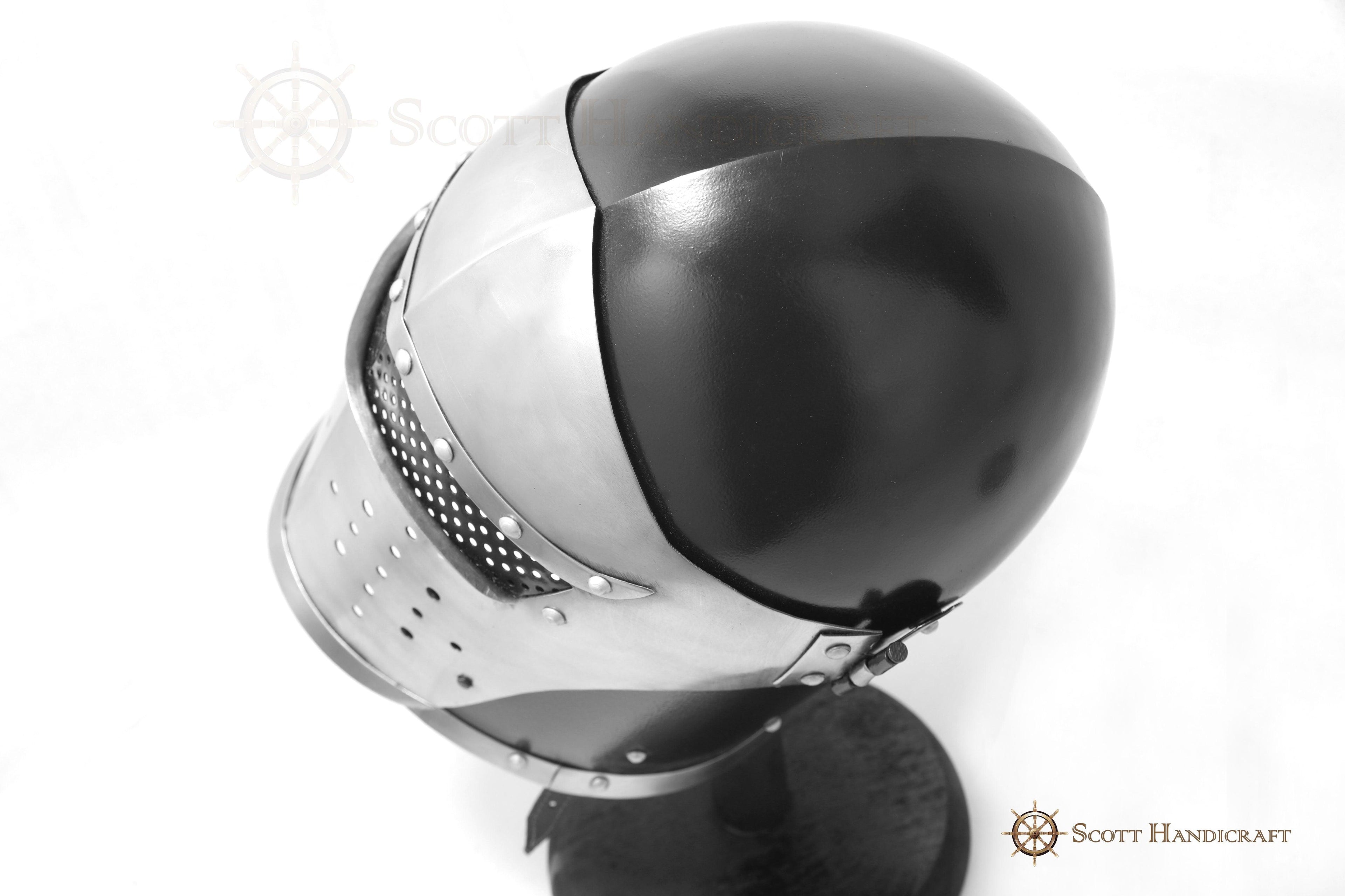 Barbuta Visored Medieval Knights Templar Crusader Helmet (Black) by Scott Handicrafts - collectiblegiftitems