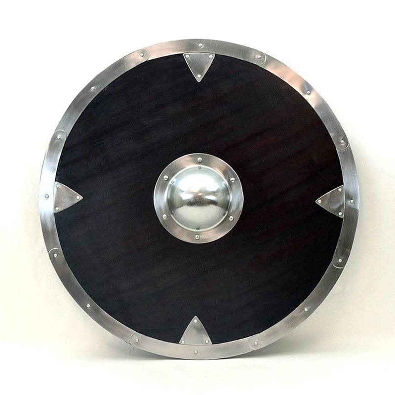 Black Mercenary Wooden Shield With Steel Rim, 24"