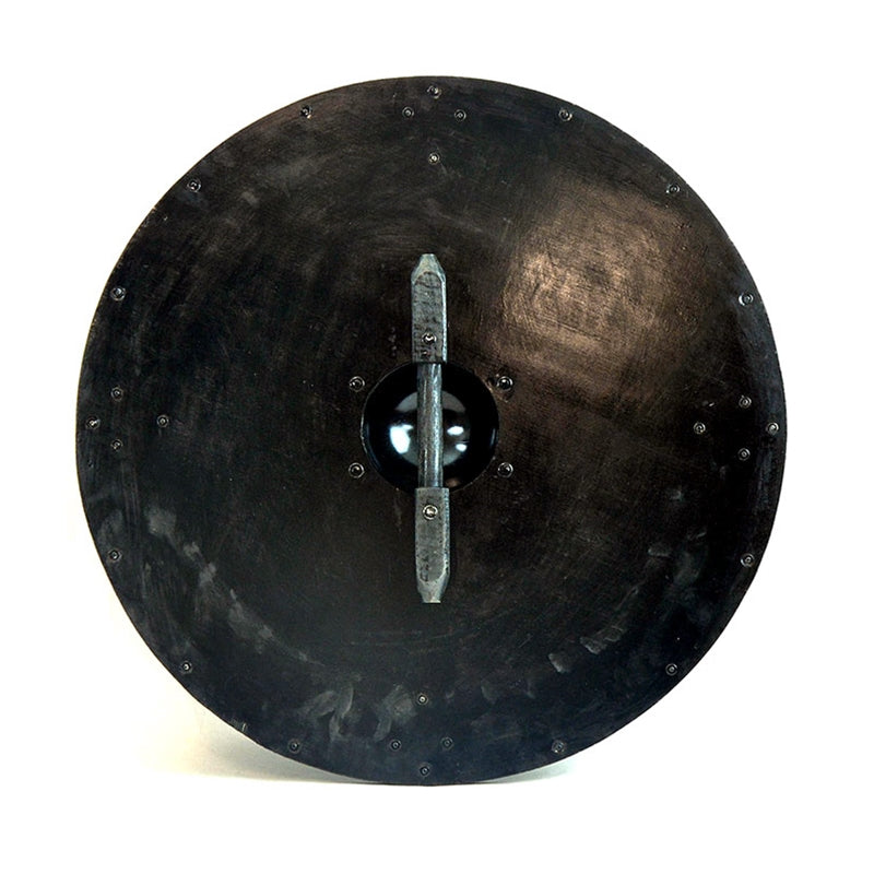 Escudo de madera mercenario negro con borde de acero, 24"