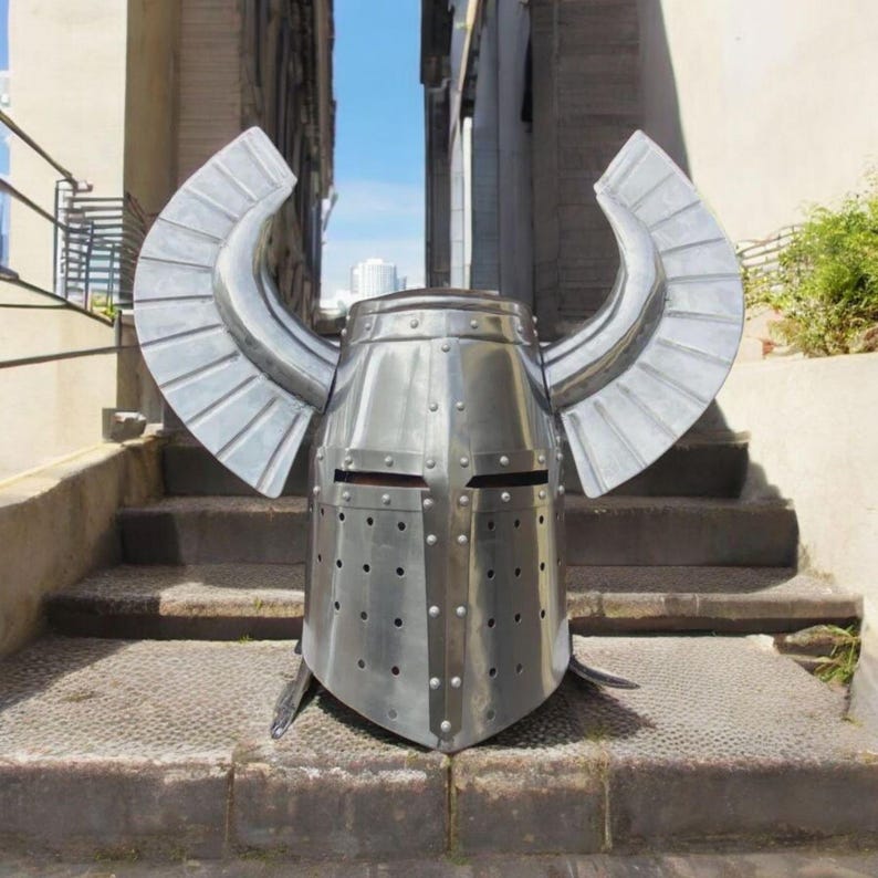 Medieval Crusader Knight Helmet Authentic Viking Warrior Steel Armor Helmet Replica for Medieval Cosplay, LARP, SCA & Collectors