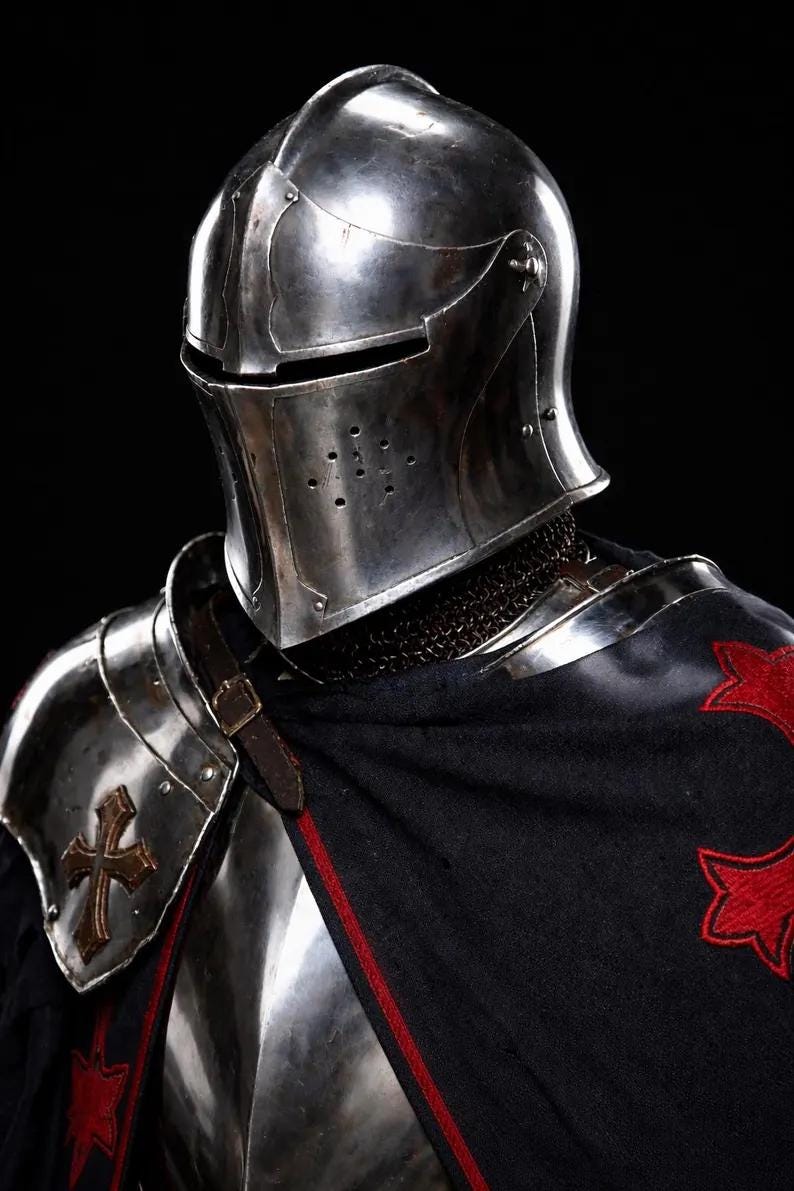 Full Body Barbuta Knight Armor Handcrafted Templar Steel Medieval Suit with Gothic Crusader Design | Cosplay, LARP Battles & Historical Costume Collectors