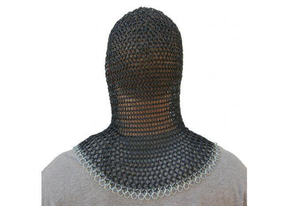 Medieval V Face Mild Steel Chainmail Coif Armor - collectiblegiftitems