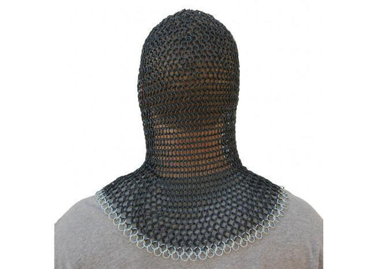 Medieval V Face Mild Steel Chainmail Coif Armor - collectiblegiftitems