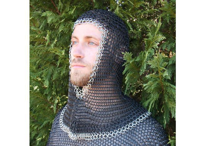 Medieval V Face Mild Steel Chainmail Coif Armor - collectiblegiftitems