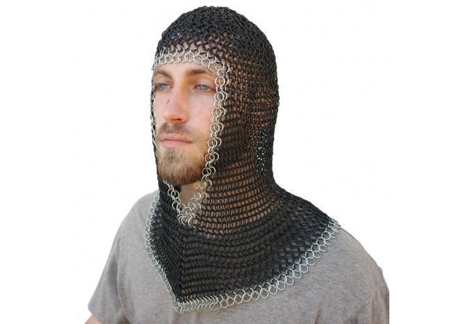 Medieval V Face Mild Steel Chainmail Coif Armor - collectiblegiftitems