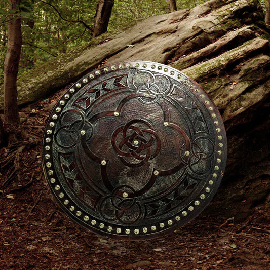 Celtic Five Fold Carved Viking Shield Handcrafted Authentic 24" for Historical Enthusiasts